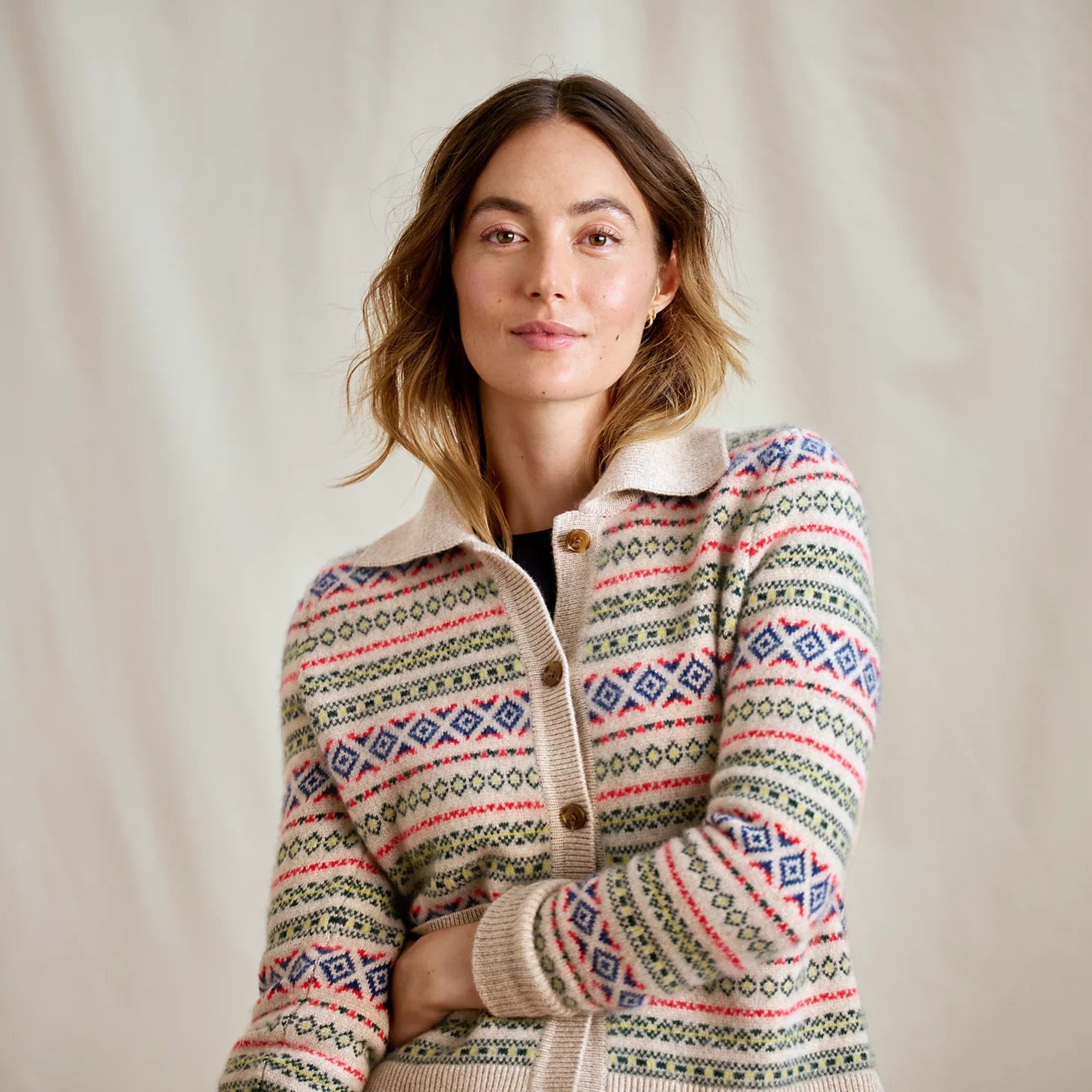 Orvis Affordable - Fair Isle Patterned Brushed Cashmere Cardigan