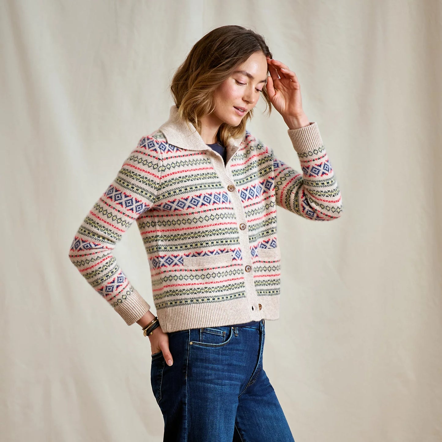 Orvis Affordable - Fair Isle Patterned Brushed Cashmere Cardigan