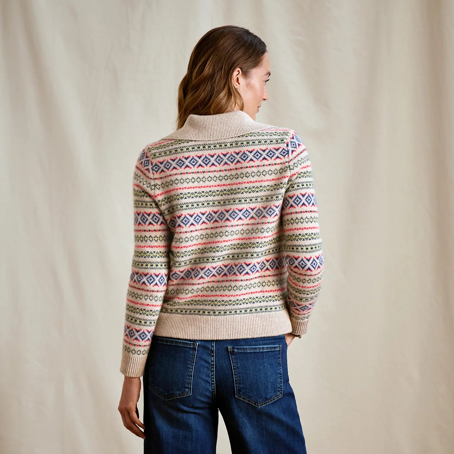 Orvis Affordable - Fair Isle Patterned Brushed Cashmere Cardigan